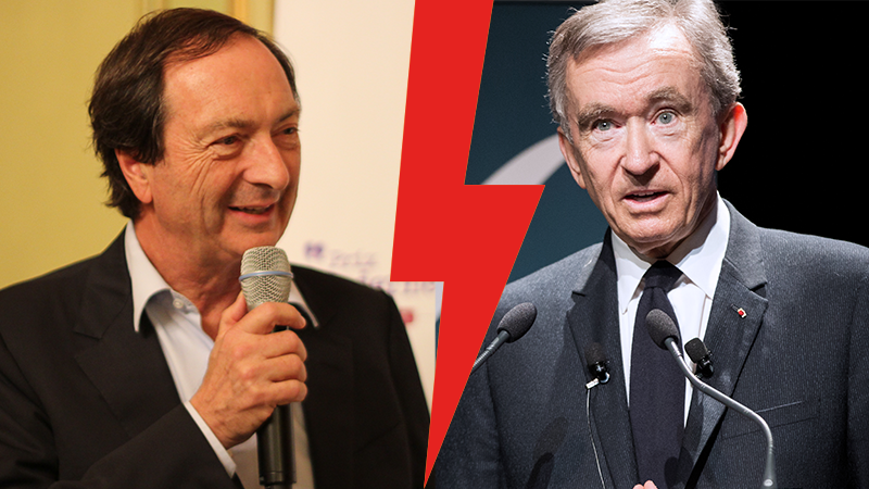 Montage montrant Michel-Edouard Leclerc face a Bernard Arnault