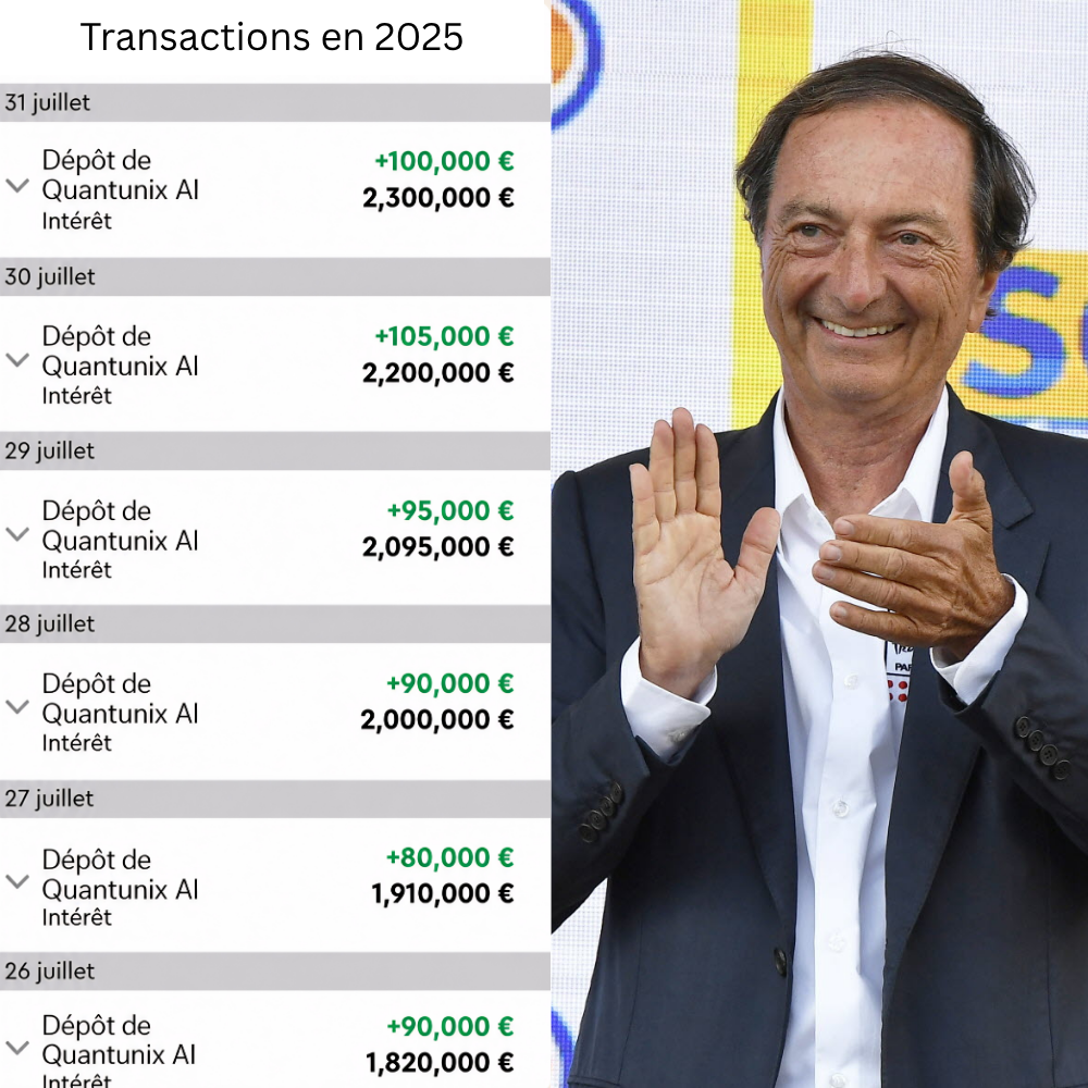 Capture d'ecran des transactions Quantunix AI en 2025
